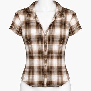 VINTAGE Y2K PLAID TOP HIPPIE INDIE WESTERN COWGIRL COUNTRY STYLE SIZE L